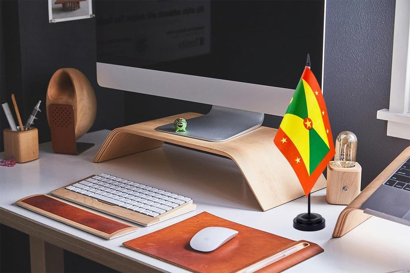 WXTWK 2 Pack Grenada Flag Grenada Deluxe Desk Flag Set - Mini Small Grenada Table Office Flags with Black 12" Solid Pole Stand Base Classroom Meeting Desktop Decorations - Image 5